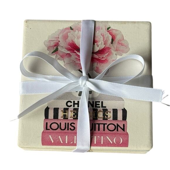 Amanda Greenwood Couture Ceramic Coasters Luxury Designer Inspired Glam Gift Set - Picture 1 of 9